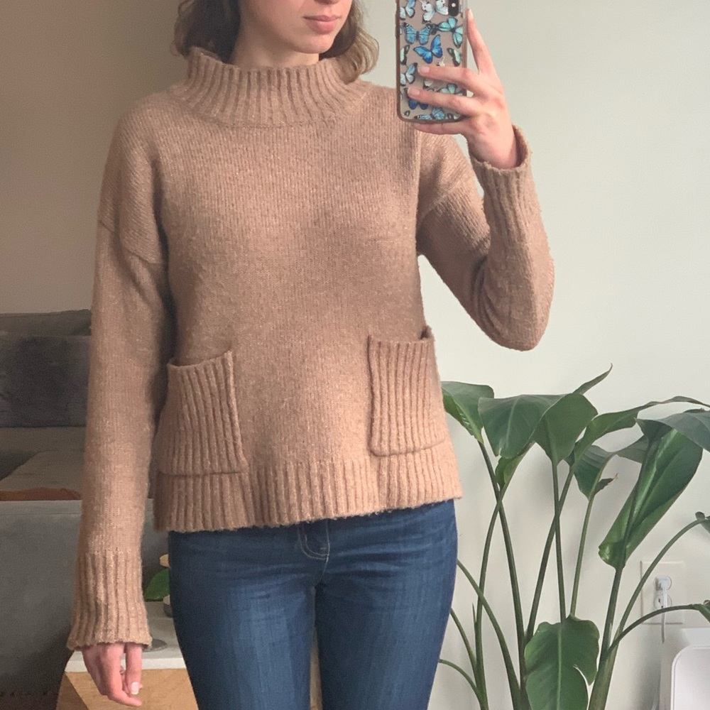 Mauve Mock Neck Front Pocket Sweater